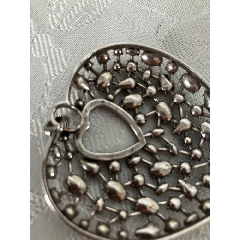 Brighton One Love Crystal Heart Pendant Silver Tone No Chain 2" - Picture 7 of 10